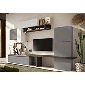 Parete attrezzata 295x40x190 h cm, Gesso, Bronzo e Bianco Lucido, collezione Logica Zenzero Shop