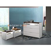 Set Comò e 2 Comodini con guide ammortizzate in finitura bianco opaco e Noce Dark