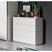 Comò moderno con 4 cassetti in finitura Bianco laccato lucido