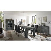 Sala da pranzo completa con madia, consolle e vetrina, finitura Ossido