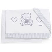 Culla Mr.Bear bianca e grigia con ruote, decori con orsetti