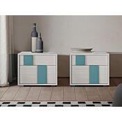 Spaziosi comodini colorati Ceruleo laccato opaco e Cenere wood