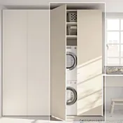 Mobile copri lavatrice e asciugatrice a 2 ante ante, finitura Desert e Bianco opaco