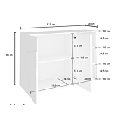 Madia con 2 ripiani e 2 ante con disegni geometrici in finitura Beton
