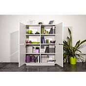 Salotto con madia alta, porta TV e madia 4 ante finitura bianco lucido