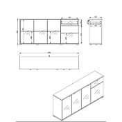 Credenza per soggiorno moderna, finitura Grigio grafite e Rovere