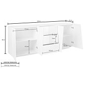 Madia credenza 4 ante 3 cassetti in finitura bianco lucido