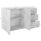 Madia moderna con 3 cassetti e 2 ante con disegno geometrico in Ardesia