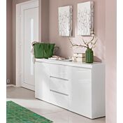 Madia moderna Bianco laccato lucido con maniglie a gola, 2 ante 3 cassetti