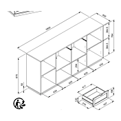 Credenza  Kara bianca 4 ante 2 cassetti con frontali effetto Rafia bianca