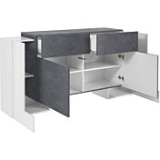 Credenza multiuso Bianca e Ardesia, 4 ante 2 cassetti, Bianco e Pero
