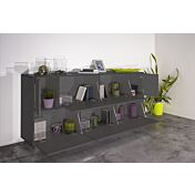 Madia di design con cinque ante a ribalta e due ante battenti, finitura laccato antracite lucido