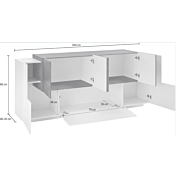 Credenza 6 ante battenti e una ribalta in Bianco lucido e Ardesia