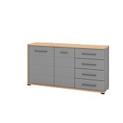 Credenza moderna 4 cassetti e 2 ante, Grigio grafite e Rovere