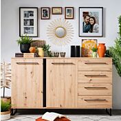 Madia industry con cassetti e due ante, finitura Rovere e Nero