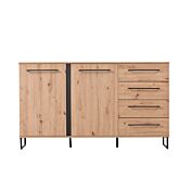 Madia industry con cassetti e due ante, finitura Rovere e Nero