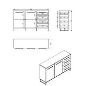 Madia industry con cassetti e due ante, finitura Rovere e Nero