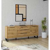 Soggiorno completo : 2 vetrine, madia, porta TV e tavolino basso finitura quercia