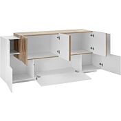 Credenza moderna 6 ante e una ribalta in Bianco lucido e Pero