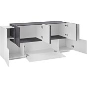 Credenza 6 ante battenti e una ribalta in Bianco lucido e Ardesia