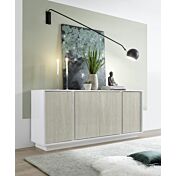 Credenza scontata a 4 ante, Bianco lucido e Olmo