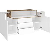 Credenza bianca e pero con 2 ante, 3 cassetti e una ribalta