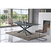 Tavolo di design allungabile con piano in vetro grigio e gambe in metallo