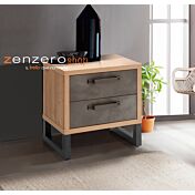 Comodino stile Industry con 2 cassetti in finitura Rovere e Grigio smoke