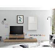 Base Porta TV moderno con mensola in vetro, finitura Noce Stelvio