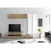 Parete attrezzata formata da Porta Tv e 3 Pensili, finitura Noce Stelvio, Cadiz e Bianco Lucido