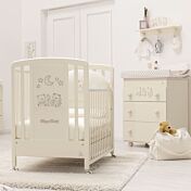 Lettino neonati Paddington avorio con decorazioni e ruote Zenzero Shop