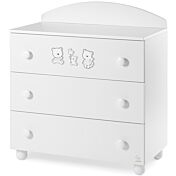 Lettino neonati Paddington con decorazione e ruote, finitura Bianco