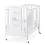 Lettino neonati Paddington con decorazione e ruote, finitura Bianco