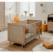 Culla per bambini in finitura Quercia con pannello effetto Rafia