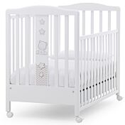 Culla moderna Teddy con ruote, bianca con decori Tortora