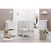 Culla moderna Teddy con ruote, bianca con decori Tortora