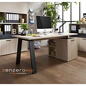 Scrivania Leonardo con cassettiera in finitura Rovere e Nero chalet