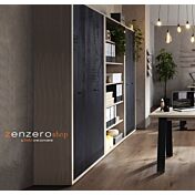 Librerie Leonardo con ante e ripiani in finitura Rovere e Nero chalet