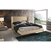 Letto matrimoniale moderno con piedini, finitura tessuto Panna