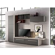 Parete attrezzata moderna Almaty in finitura Cachemire, Grigio londra e Rosso siena 