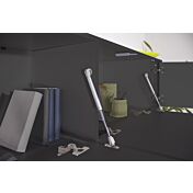 Madia di design con cinque ante a ribalta e due ante battenti, finitura laccato antracite lucido