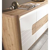 Madia 4 ante e 1 cassetto, bianco laccato e rovere wellington, made in Italy