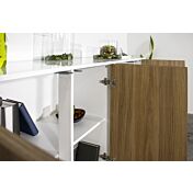 Credenza in appoggio in finitura bianco lucido e noce caracalla