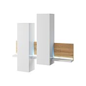 Zona giorno completa, finitura bianco opaco e rovere rustico