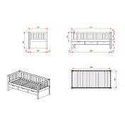 Divano letto pino massello con secondo estraibile e 3 cassetti, disponibile in due colorazioni