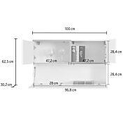 Economico Pensile sospeso con una ribalta e 2 ante in finitura Bianco lucido e Pero