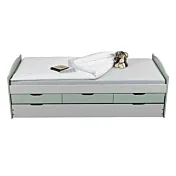 Divano letto con cassetti, secondo letto estraibile, Grigio chiaro e Salvia in promozione