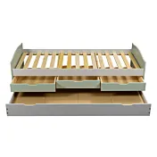 Divano letto con cassetti, secondo letto estraibile, Grigio chiaro e Salvia saldi