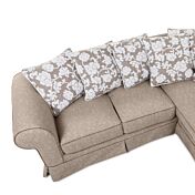 Divano moderno Nanga a 4 posti angolare,  color avorio e bordini castagno, made in Italy