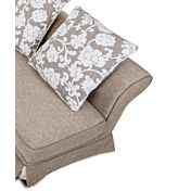 Divano moderno Nanga a 4 posti angolare,  color avorio e bordini castagno, made in Italy